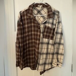 Maurices Two-Tone Brown and Cream Plaid Shirt